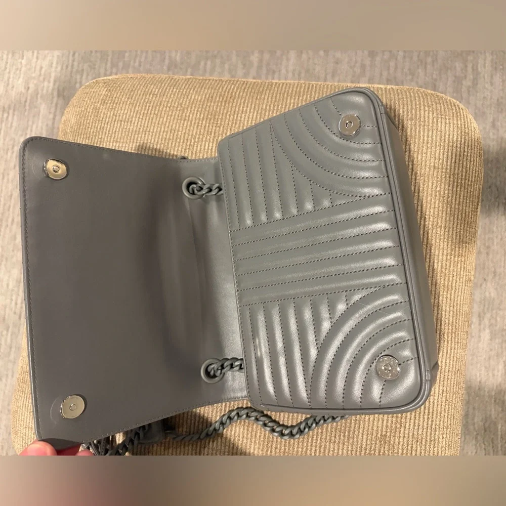 Prada Diagramme Grey Leather Bag w/ Chain Strap - Picture 9 of 13